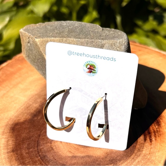 Gold Tone Oval Hoop Earrings - Picture 5 of 8